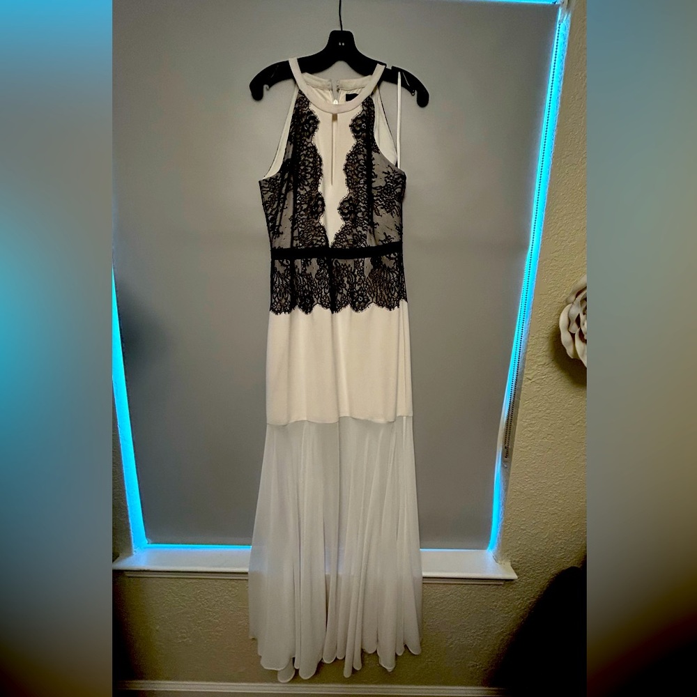 White dress with black lace details